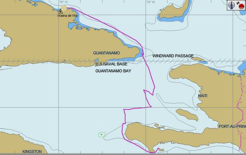 Gevaren route van Hati naar Cuba, kruisen tegen wind en stroom in windwardpassage